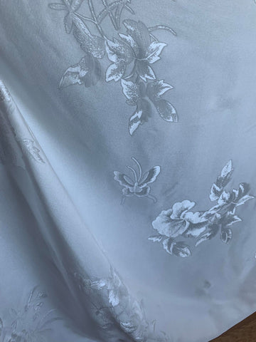 White Butterfly Floral - 100% Silk Jacquard Fabric