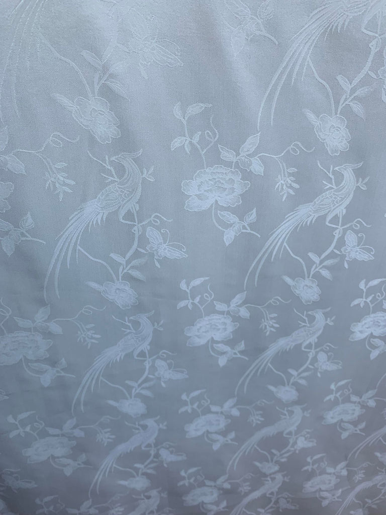 Birds & Butterflies in White - 100% Silk Jacquard Fabric