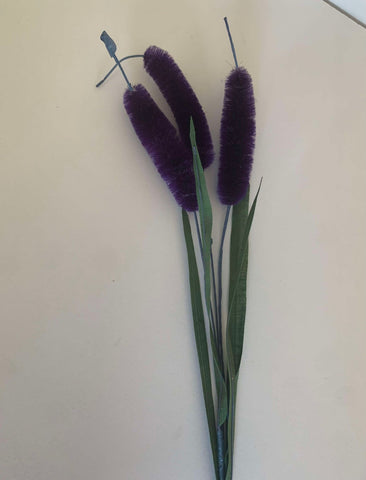 Purple Bottle Brush Flower 18" Stem - Vintage Millinery Floral Made in Japan