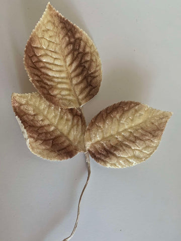 Gradient Brown Velvet Leaf Cluster - Vintage Millinery Floral Made in Japan