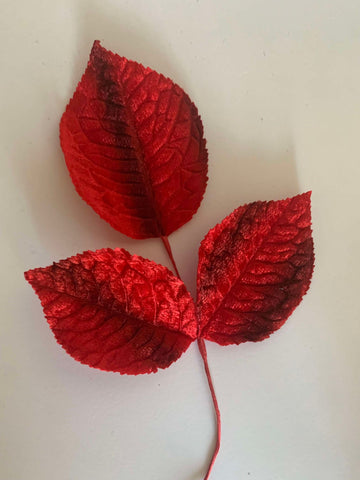 Gradient Red Velvet Leaf Cluster - Vintage Millinery Floral Made in Japan