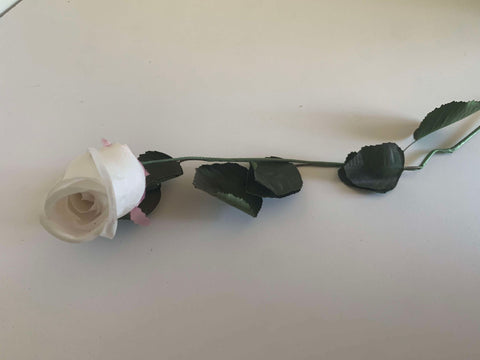 White Long Stemmed Rose 26" - Vintage Millinery Floral Made in Japan