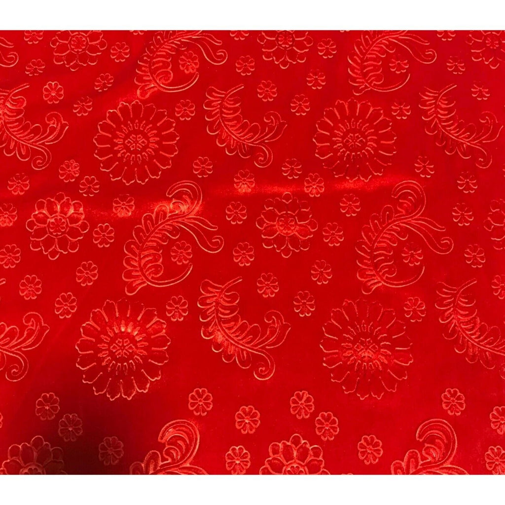 Orange Feathers & Flowers Embossed Stretch Poly Velvet Fabric 18x27" Remnant