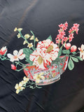 Floral on Black - 16mm Silk Crepe de Chine Fabric 44"x44" Panel