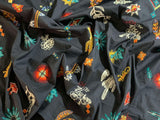 Embroidered Southwest Desert Motifs - Silk/Cotton Voile Batiste Fabric