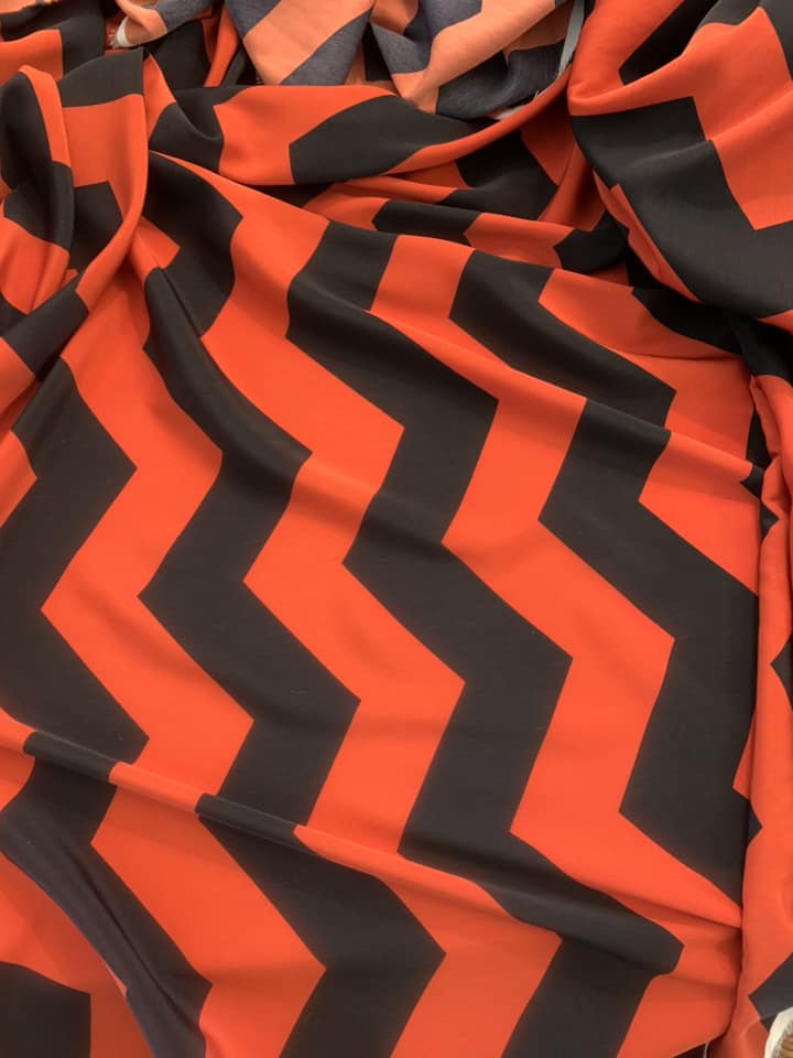 Rust & Black Chevron - Polyester Peachskin Fabric 2.5 yards x 58” wide