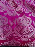 Fuchsia Pink & Silver Damask Paisley - Faux Silk Brocade Jacquard Fabric