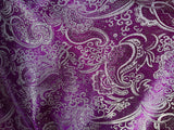 Magenta & Silver Paisley Floral - Faux Silk Brocade Jacquard Fabric