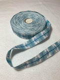 Vintage Embroidered Ribbon - Blue Bows on Stripe 1-1/16" wide