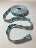 Vintage Embroidered Ribbon - Blue Bows on Stripe 1-1/16" wide