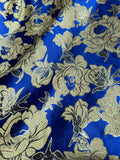 Large Royal Blue & Gold Flowers - Faux Silk Brocade Jacquard Fabric