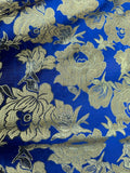 Large Royal Blue & Gold Flowers - Faux Silk Brocade Jacquard Fabric