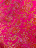 Neon Pink & Orange Floral - Faux Silk Brocade Jacquard Fabric