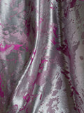 Pink & Silver Abstract Floral - Faux Silk Brocade Jacquard Fabric