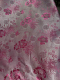 Pink on White Floral Medallions - Faux Silk Brocade Jacquard Fabric