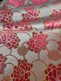 Champagne & Coral Mums Floral - Faux Silk Brocade Jacquard Fabric