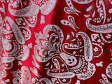 Red & Silver Damask Paisley - Faux Silk Brocade Jacquard Fabric