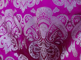 Fuchsia Pink & Silver Damask Paisley - Faux Silk Brocade Jacquard Fabric