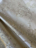 Ivory & Pale Gold Roses Floral - Faux Silk Brocade Jacquard Fabric