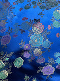 Royal Blue w/ Multi Colored Flowers - Faux Silk Brocade Jacquard Fabric