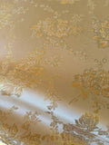 Cream & Gold Roses Floral - Faux Silk Brocade Jacquard Fabric