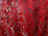 Red & Silver Paisley Floral- Faux Silk Brocade Jacquard Fabric