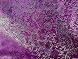 Magenta & Silver Paisley Floral - Faux Silk Brocade Jacquard Fabric