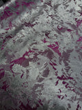 Pink & Silver Abstract Floral - Faux Silk Brocade Jacquard Fabric