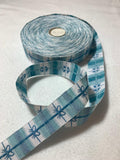 Vintage Embroidered Ribbon - Blue Bows on Stripe 1-1/16" wide