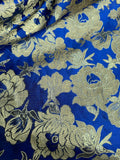 Large Royal Blue & Gold Flowers - Faux Silk Brocade Jacquard Fabric