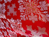 Red with Silver Cross - Faux Silk Brocade Jacquard Fabric