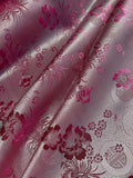 Pink on White Floral Medallions - Faux Silk Brocade Jacquard Fabric