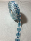 Vintage Embroidered Ribbon - Blue Bows on Stripe 1-1/16" wide