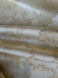 Ivory & Pale Gold Roses Floral - Faux Silk Brocade Jacquard Fabric