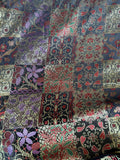 Purple Red Black & Gold Floral Patchwork - Faux Silk Brocade Jacquard Fabric