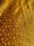 Orange with Gold Small Flowers - Faux Silk Brocade Jacquard Fabric