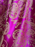 Fuchsia Pink & Gold Damask Paisley - Faux Silk Brocade Jacquard Fabric