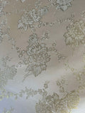 Ivory & Pale Gold Roses Floral - Faux Silk Brocade Jacquard Fabric