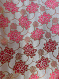 Champagne & Coral Mums Floral - Faux Silk Brocade Jacquard Fabric