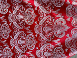 Red & Silver Damask Paisley - Faux Silk Brocade Jacquard Fabric