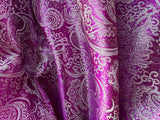 Magenta & Silver Paisley Floral - Faux Silk Brocade Jacquard Fabric