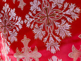 Red with Silver Cross - Faux Silk Brocade Jacquard Fabric