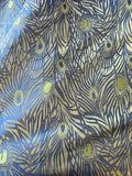 Gold with Blue Peacock Feathers - Faux Silk Brocade Jacquard Fabric