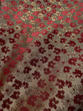 Red & Champagne Gold Flowers - Faux Silk Brocade Jacquard Fabric