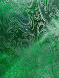 Emerald Green & Silver Paisley - Faux Silk Brocade Jacquard Fabric