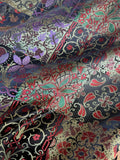 Purple Red Black & Gold Floral Patchwork - Faux Silk Brocade Jacquard Fabric