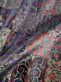 Purple Red Black & Gold Floral Patchwork - Faux Silk Brocade Jacquard Fabric