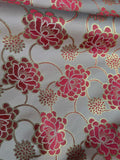 Champagne & Coral Mums Floral - Faux Silk Brocade Jacquard Fabric