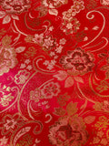 Red & Gold Paisley Floral- Faux Silk Brocade Jacquard Fabric