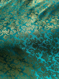 Emerald Green & Gold Leaves Damask - Faux Silk Brocade Jacquard Fabric